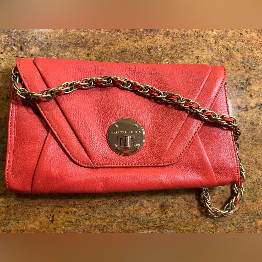 Elliott Lucca Orange Leather Chain Strap Clutch